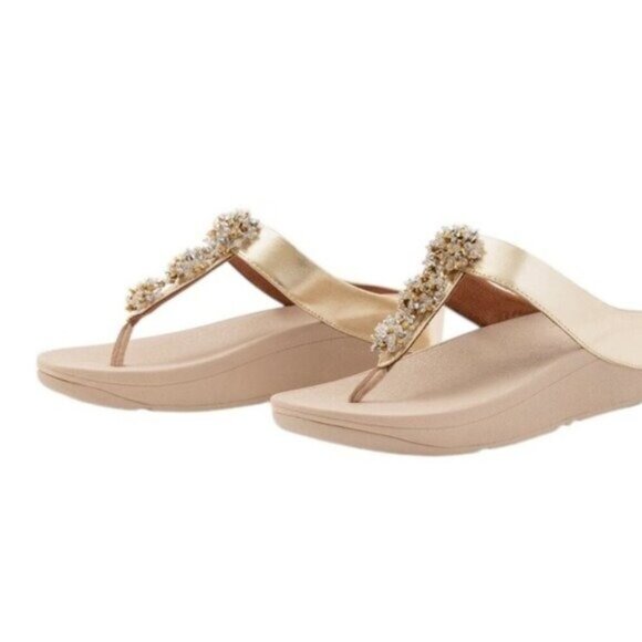 NWT FitFlop Arch Support Comfort Galaxy Wedge Beaded Flip Flop Platino Size 9 - Picture 16 of 16